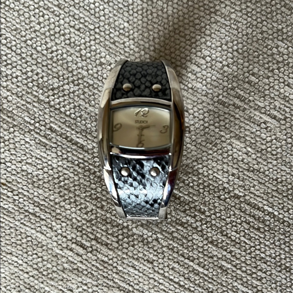 Studio Silver and Black Watch with Textured Strap